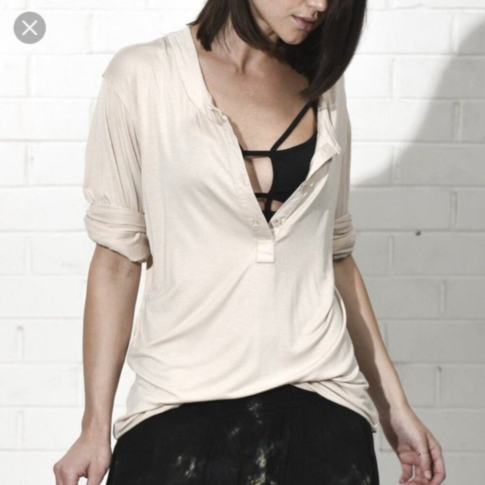 ONE TEASPOON Beige Cashman Oversized Tunic Henley Top XS Baggy Relaxed